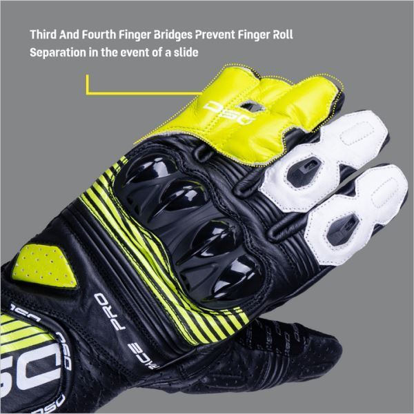 DSG Race Pro V1 Riding Glove-Black Yellow Fluo White - Riders Junction