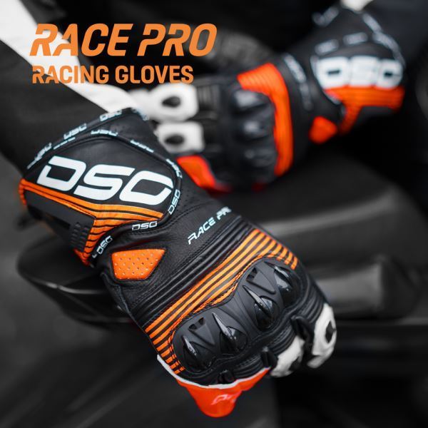 DSG Race Pro V1 Riding Gloves-Black Red Fluo White