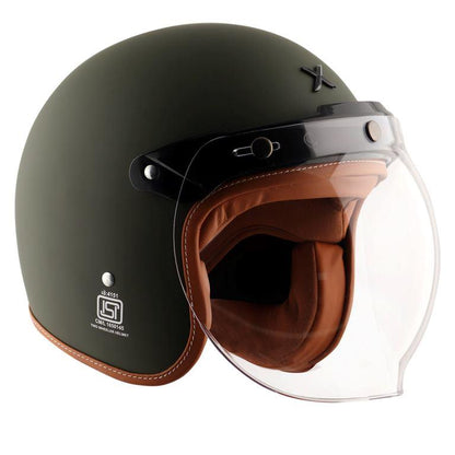 AXOR Retro Jet Helmet (Matt Battle Green) - Riders Junction