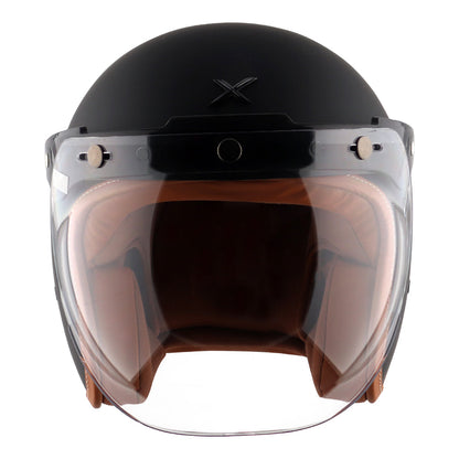 AXOR Retro Jet Leather Motorbike Helmet (Dull Black) - Riders Junction