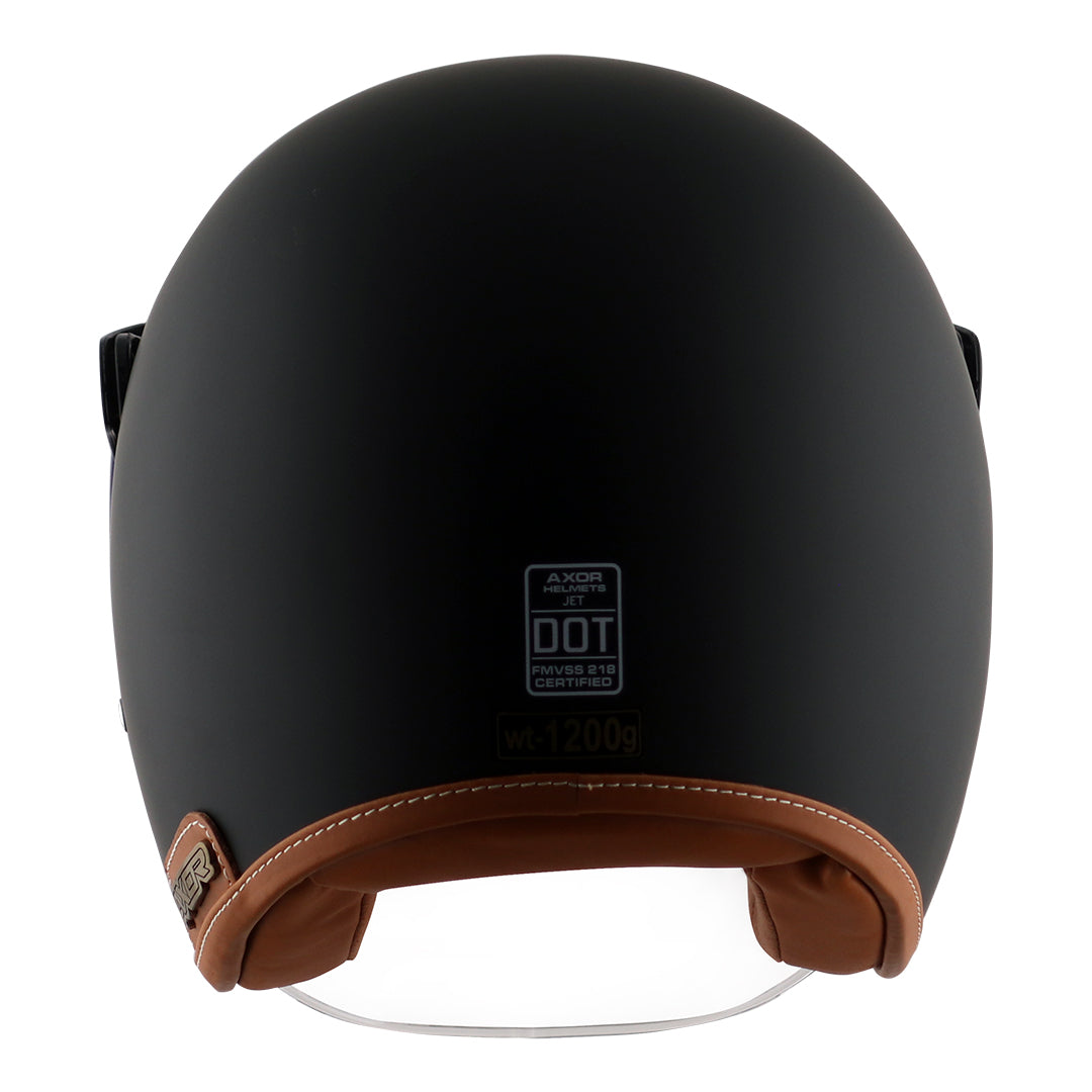 AXOR Retro Jet Leather Motorbike Helmet (Dull Black) - Riders Junction