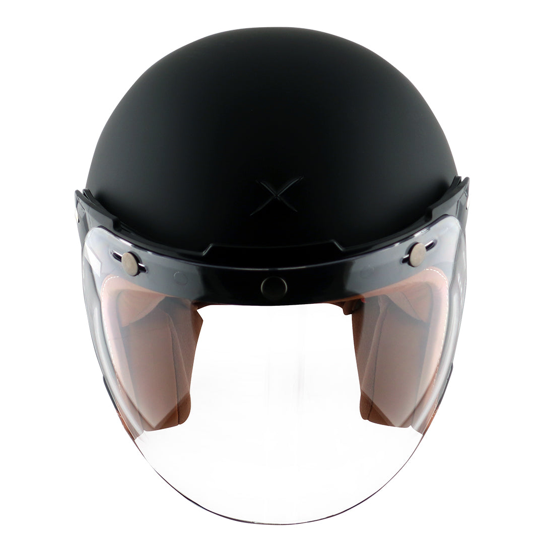 AXOR Retro Jet Leather Motorbike Helmet (Dull Black) - Riders Junction