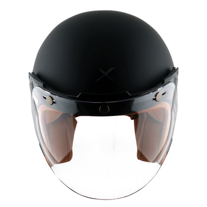AXOR Retro Jet Leather Motorbike Helmet (Dull Black) - Riders Junction