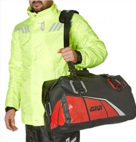 EA115BR Waterproof Cylinder Seat Bag 40 Litres, With a Black Base and Red, Grey and Silver Reflective Print - Givi - Riders Junction