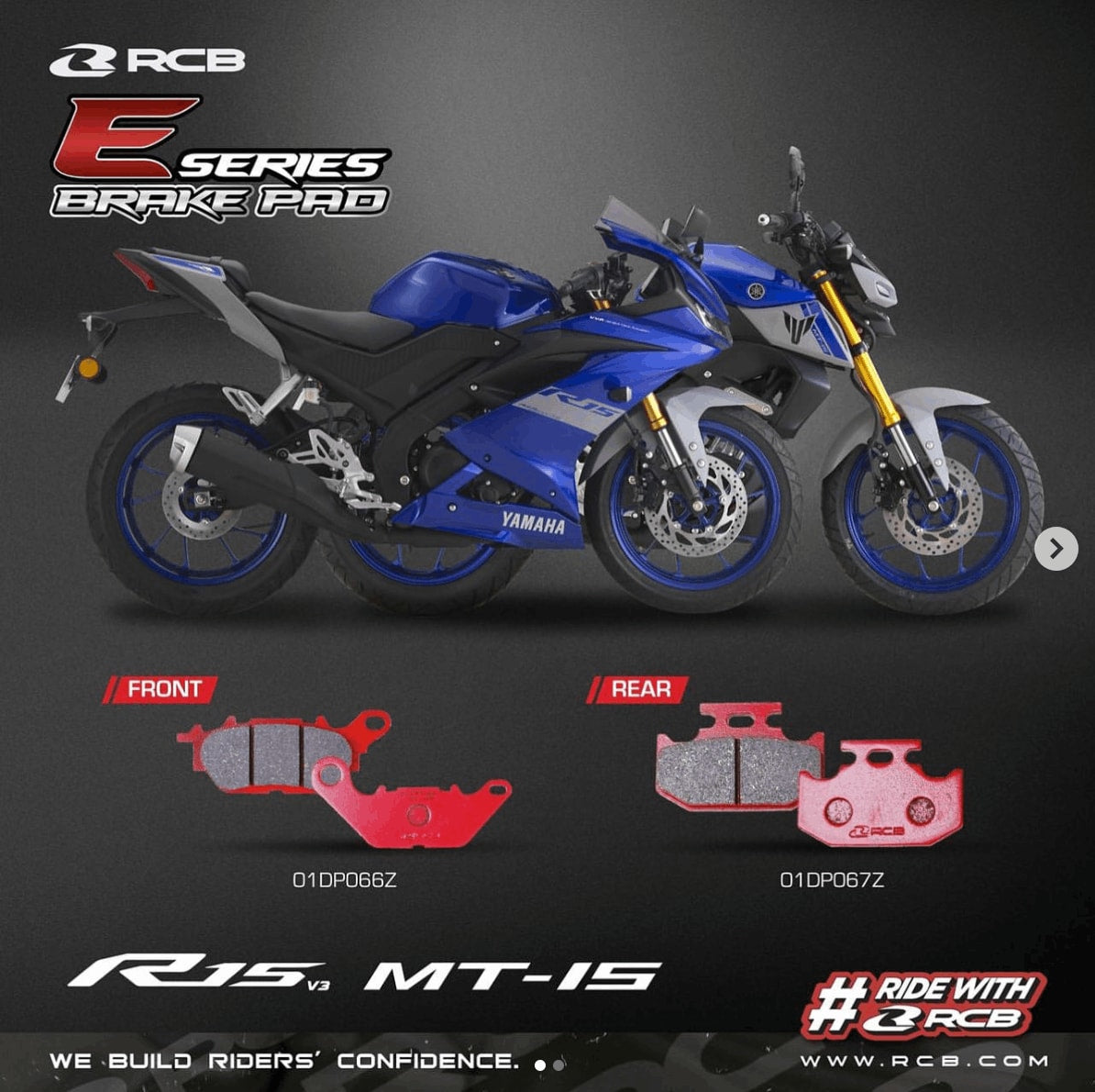 RCB E Series Disc Pad Yamaha R15V3 MT15 FZ-FI V2 FZV3 FZX FZ250 01DP066Z 01DP067Z ( FRONT 01DP066Z ) - Riders Junction