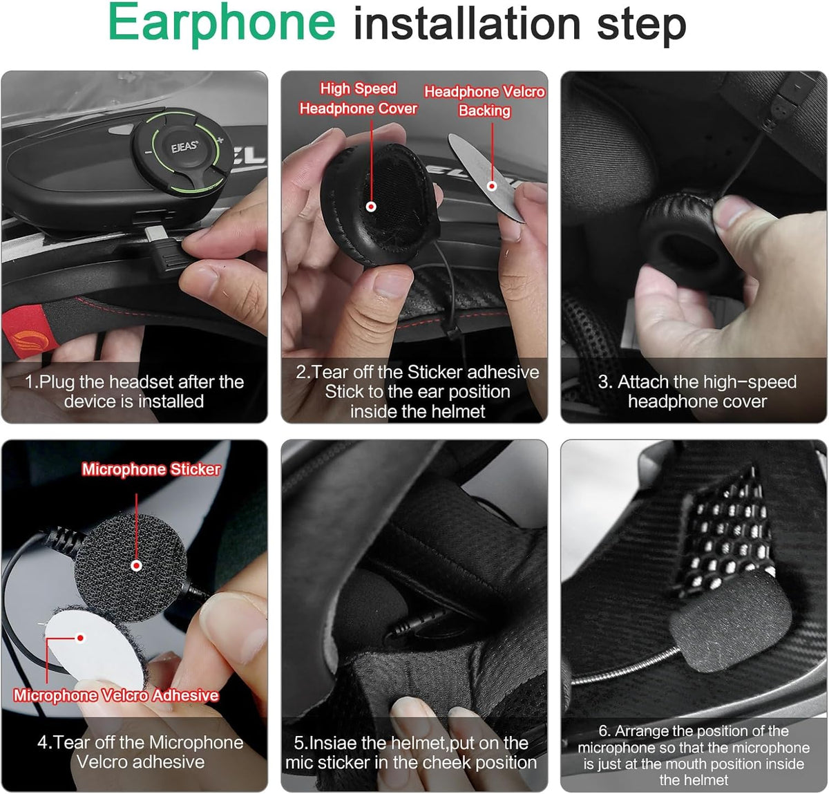 EJEAS Q8 Speaker & Mic Set with Mounting Clips