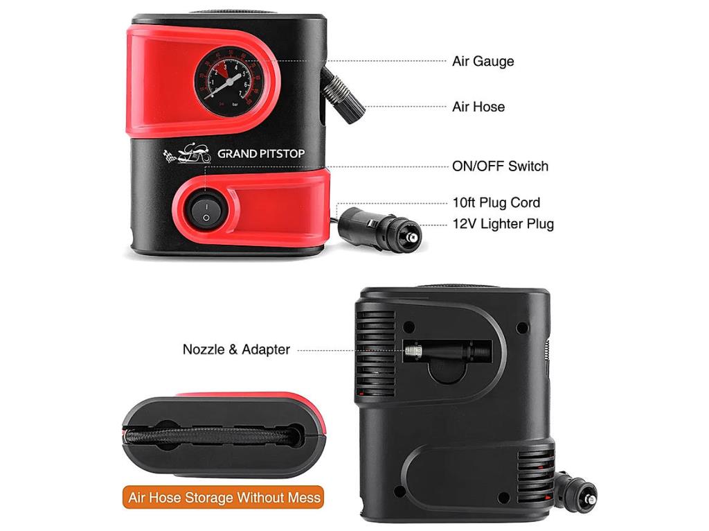 Electric Tire Inflator Air Compressor Pump for Car, Motorcycle, Balls and Mattresses - Red - Riders Junction
