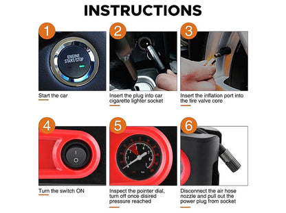 Electric Tire Inflator Air Compressor Pump for Car, Motorcycle, Balls and Mattresses - Red - Riders Junction
