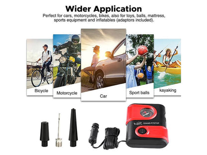 Electric Tire Inflator Air Compressor Pump for Car, Motorcycle, Balls and Mattresses - Red