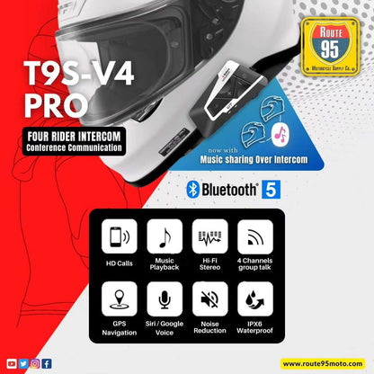 Route95 T9S V4 Pro Bluetooth Intercom - Riders Junction