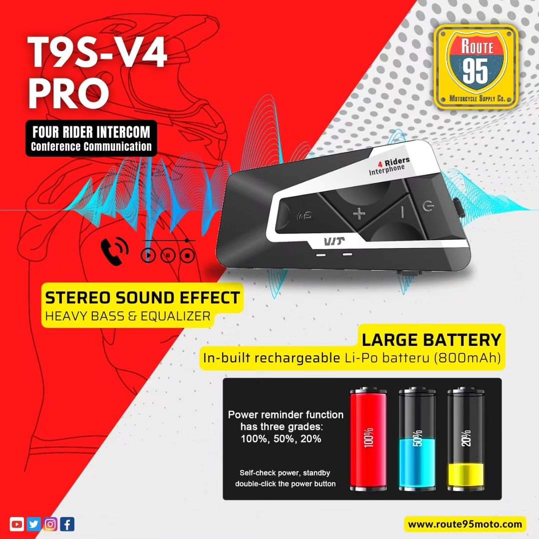 Route95 T9S V4 Pro Bluetooth Intercom - Riders Junction