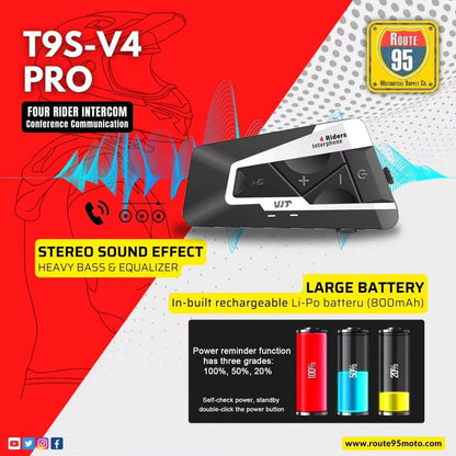 Route95 T9S V4 Pro Bluetooth Intercom - Riders Junction