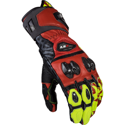 LS2 FENG RACING GLOVES RED H-V YELLOW - Riders Junction