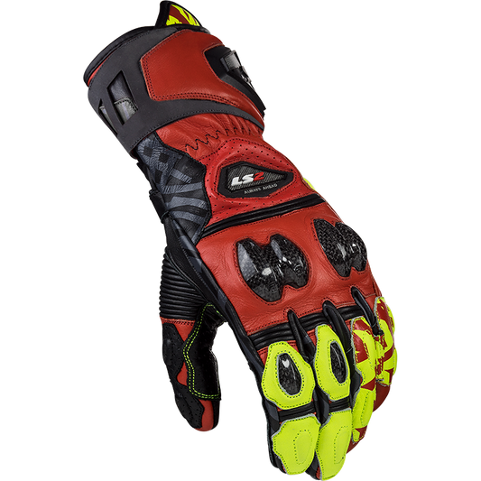 LS2 FENG RACING GLOVES RED H-V YELLOW - Riders Junction
