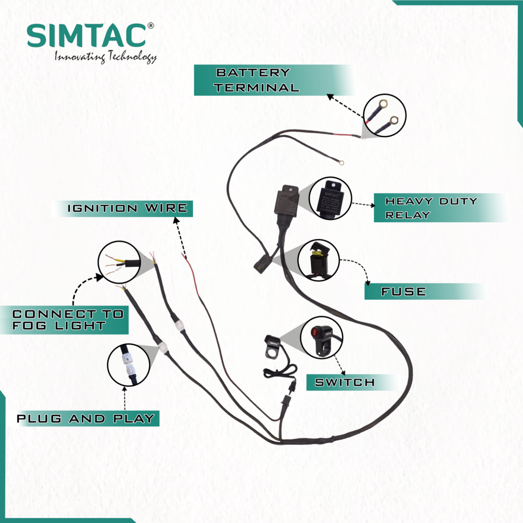 Simtac Dual Color Aux Light Wire Harness for Bikes &amp; Cars - Riders Junction