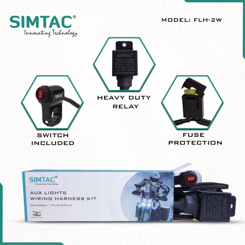Simtac Dual Color Aux Light Wire Harness for Bikes &amp; Cars - Riders Junction