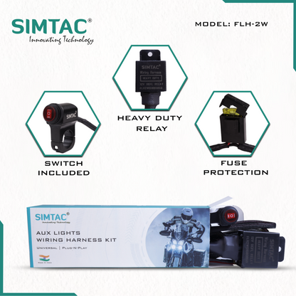Simtac Dual Color Aux Light Wire Harness for Bikes &amp; Cars - Riders Junction