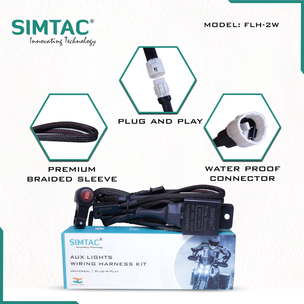 Simtac Dual Color Aux Light Wire Harness for Bikes &amp; Cars - Riders Junction