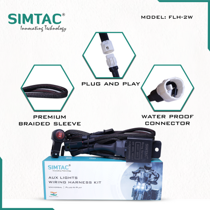 Simtac Dual Color Aux Light Wire Harness for Bikes &amp; Cars - Riders Junction