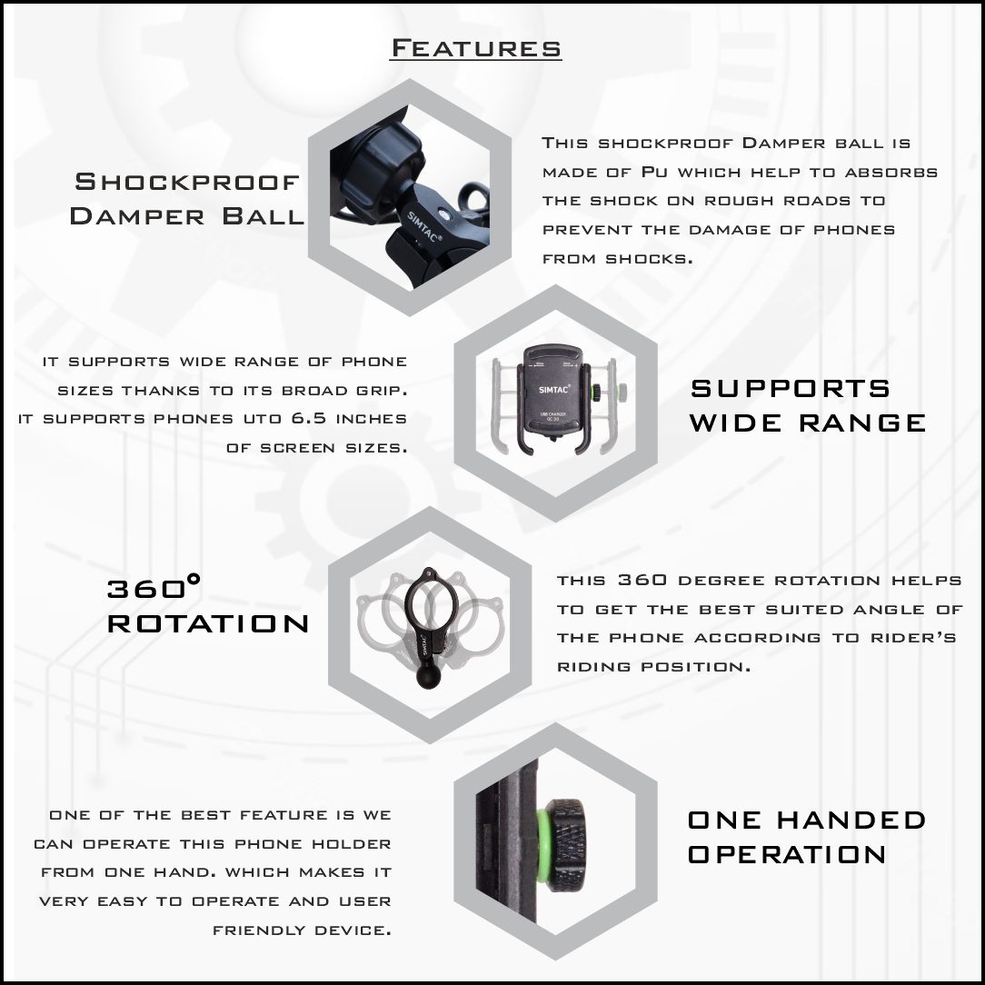 SIMTAC Super Grip Black Mobile Holder for Bikes/Scooters/Bicycle | MH01