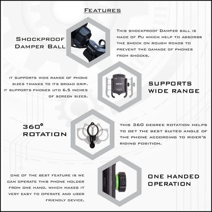 SIMTAC Super Grip Black Mobile Holder for Bikes/Scooters/Bicycle | MH01