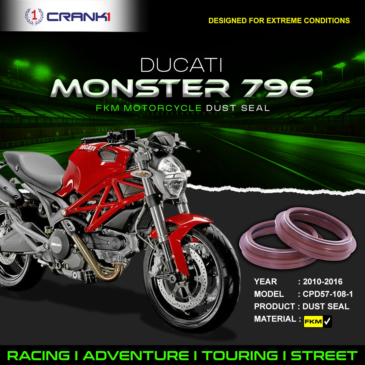 Fork Dust Seals Pair For Ducati Monster 796 (2010-2016) - CPD57-108-1 - CRANK1