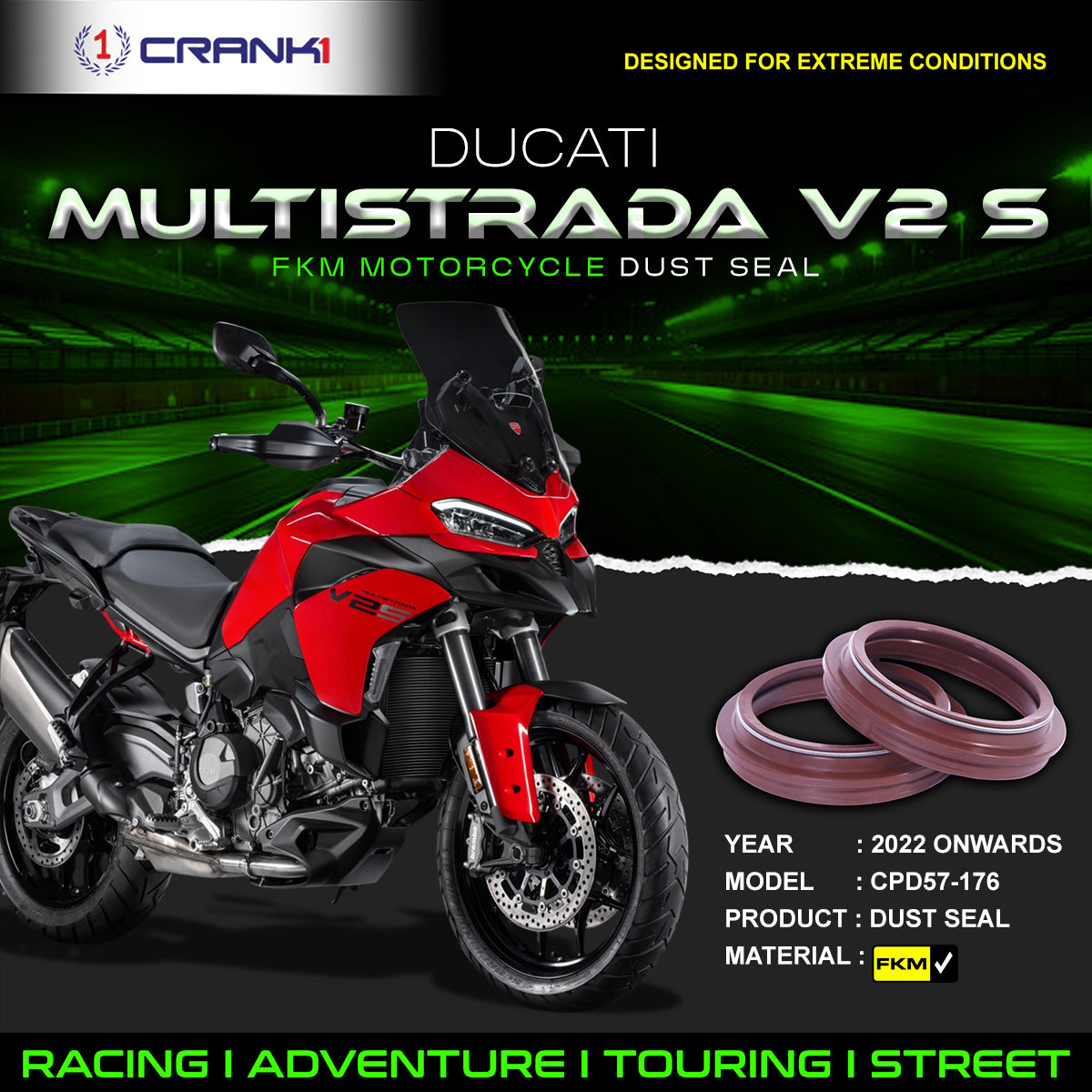 Fork Dust Seals Pair For Ducati Multistrada V2 S (2022 Onwards) - CPD57-176 - CRANK1