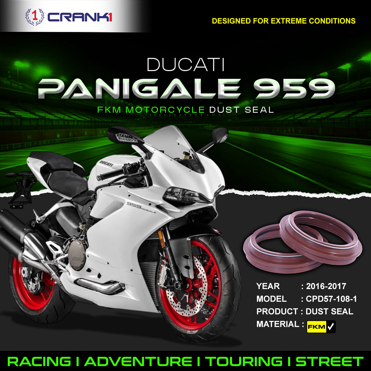 Fork Dust Seals Pair For Ducati Panigale 959 (2016-2017) - CPD57-108-1 - CRANK1