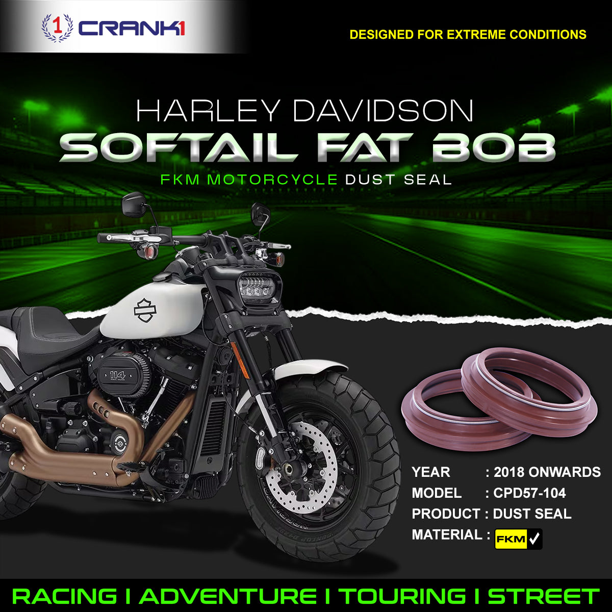 Fork Dust Seals Pair For Harley Davidson Softail Fat Bob (2018 Onwards) - CPD57-104 - CRANK1