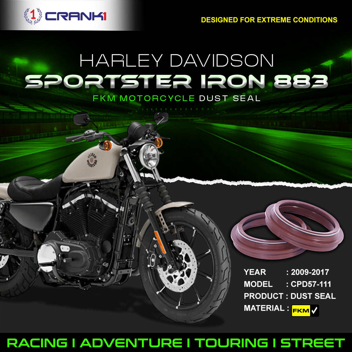 Fork Dust Seals Pair For Harley Davidson Sportster Iron 883 (2009-2017) - CPD57-111 - CRANK1
