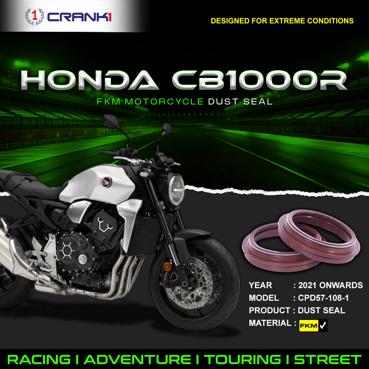 Fork Dust Seals Pair For Honda CB1000R (2021 Onwards) - CPD57-108-1 - CRANK1