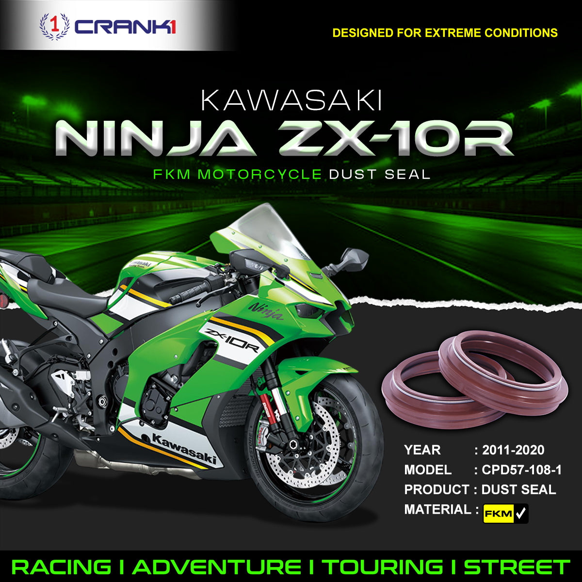 Fork Dust Seals Pair For Kawasaki Ninja ZX-10R (2011-2020) - CPD57-108-1 - CRANK1
