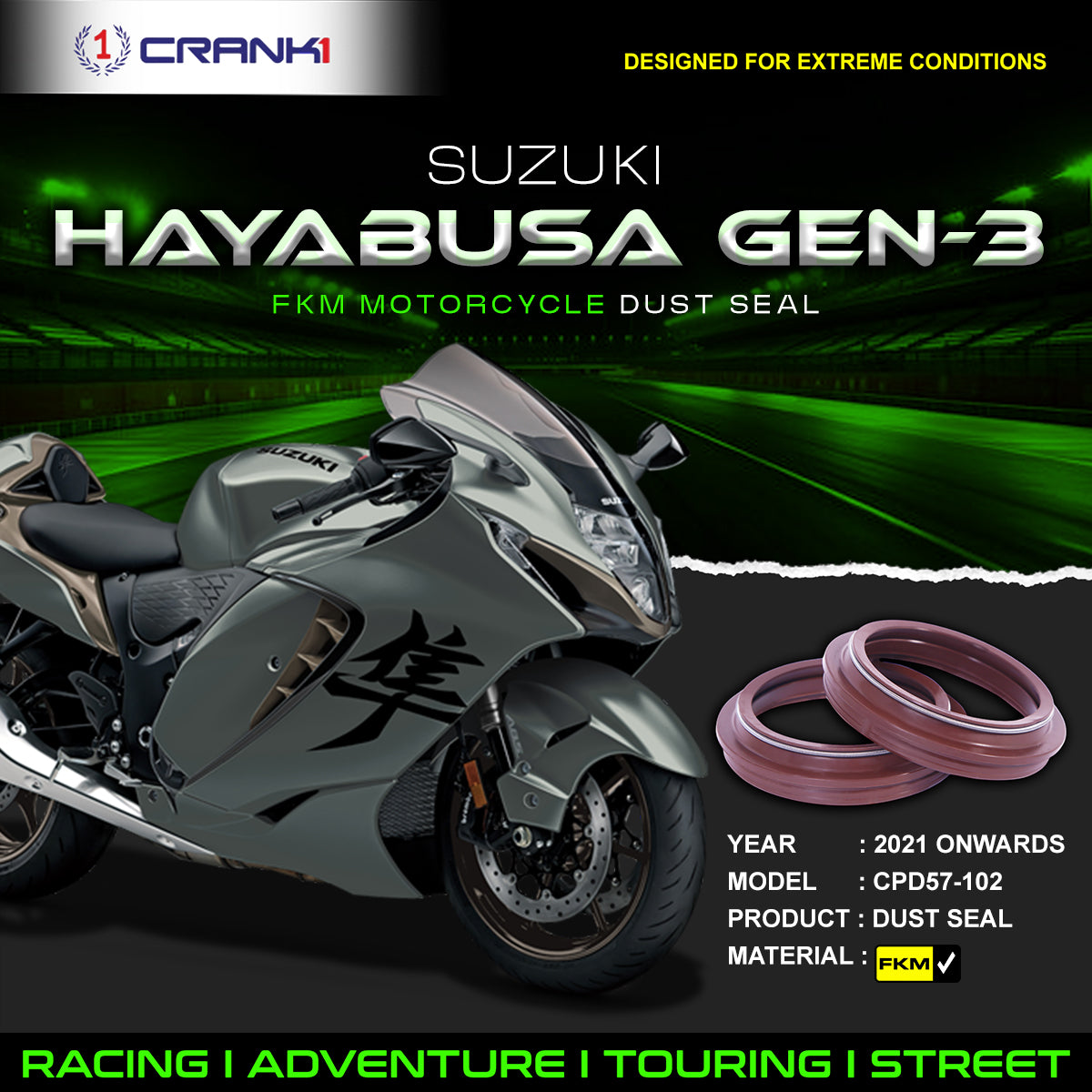 Fork Dust Seals Pair For SUZUKI Hayabusa GEN-3 (2021 Onwards) - CPD57-102 - CRANK1
