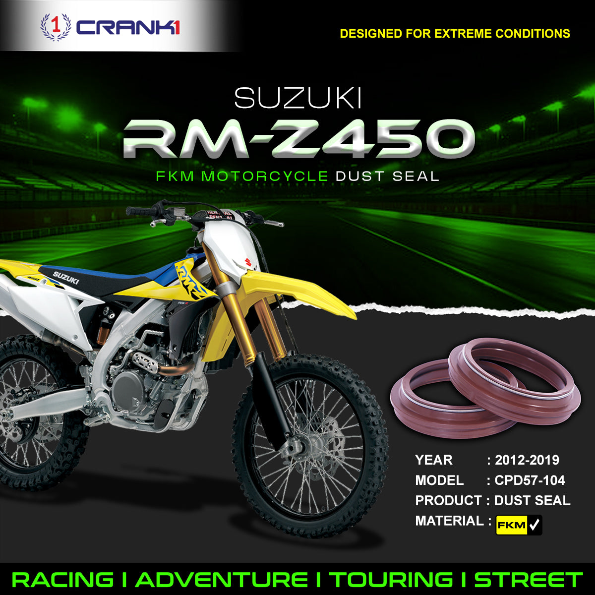 Fork Dust Seals Pair For Suzuki RM-Z450 (2012-2019) - CPD57-104 - CRANK1