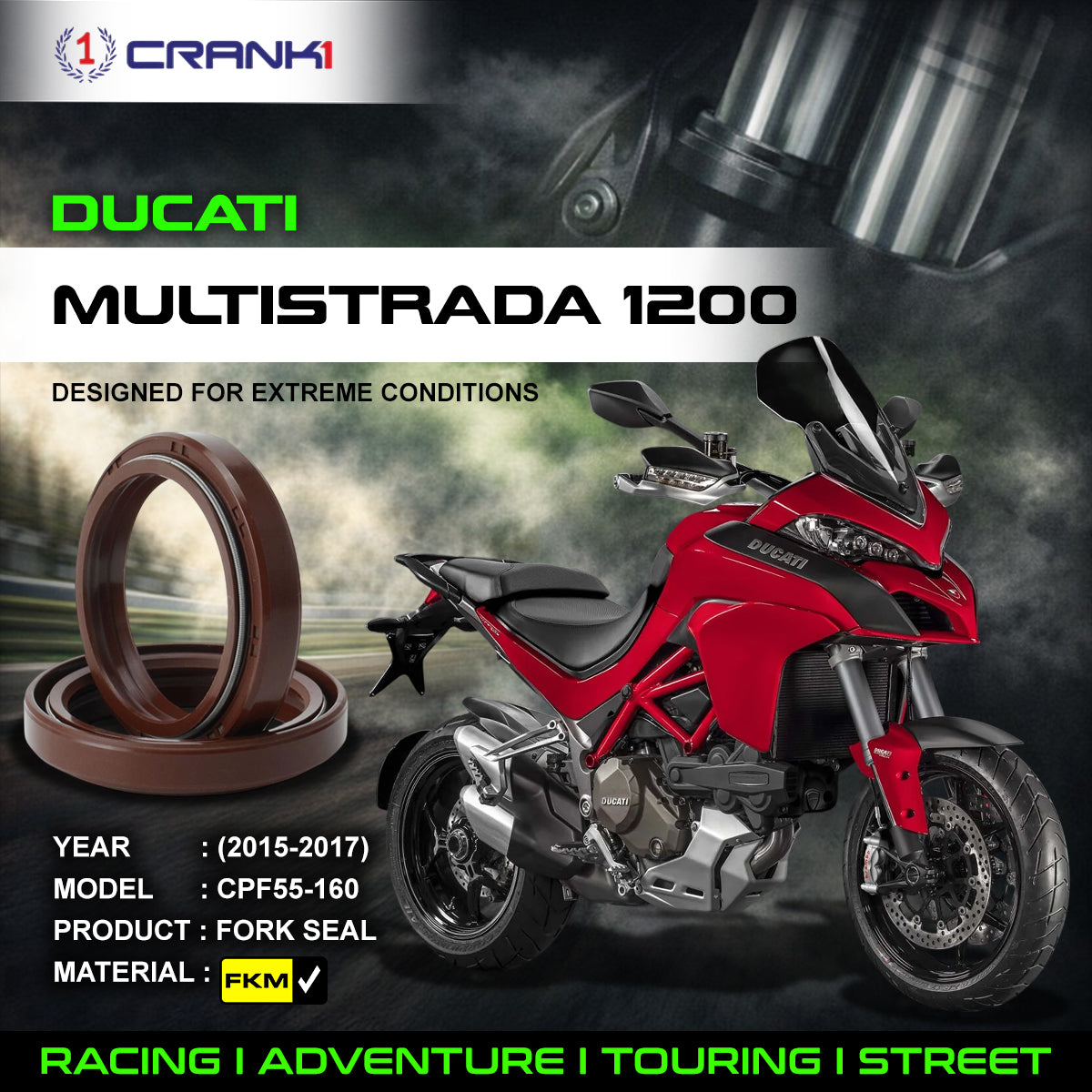 Fork Oil Seals Pair For Ducati Multistrada 1200 (2015-2017) - CPF55-160 - CRANK1