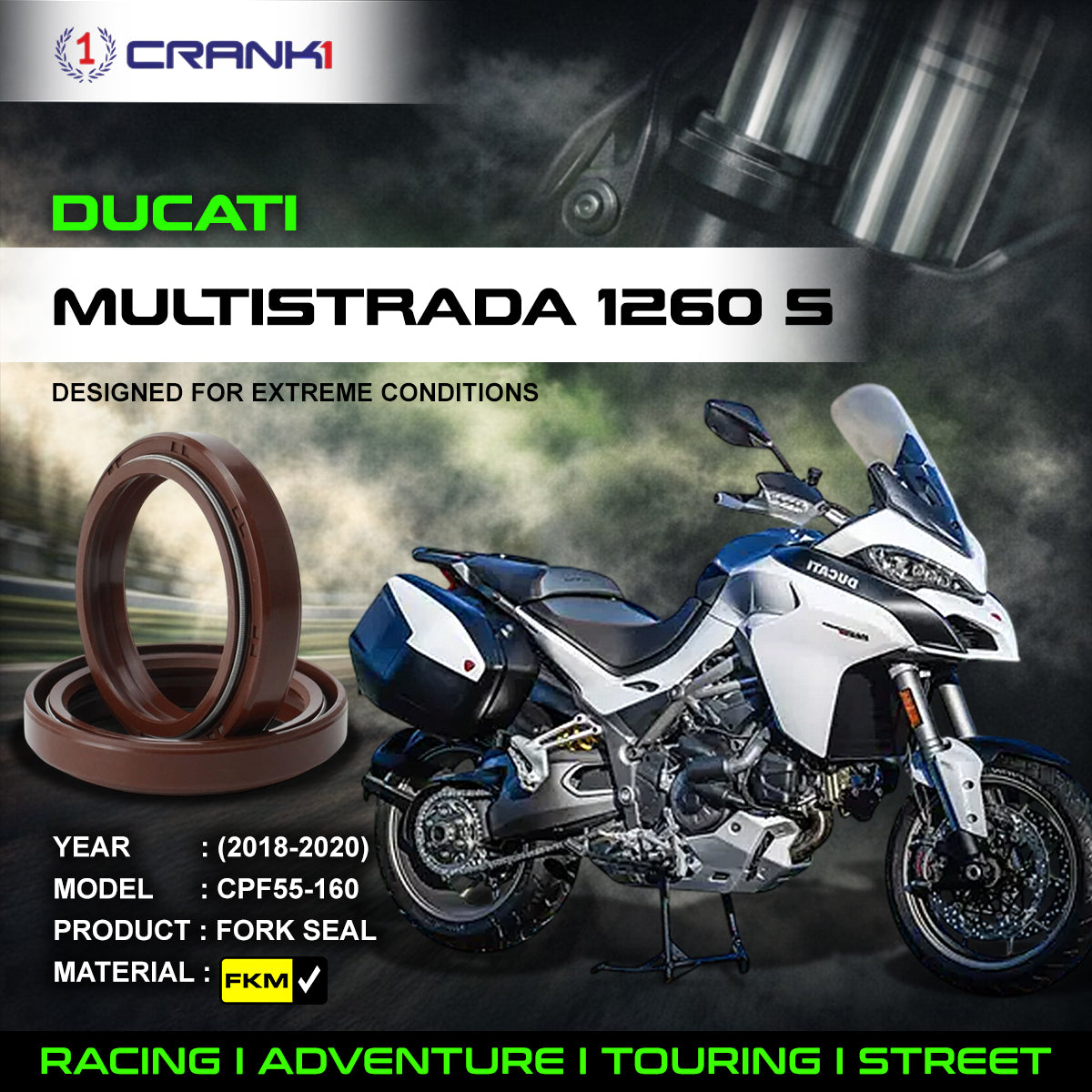 Fork Oil Seals Pair For Ducati Multistrada 1260 S (2018-2020) - CPF55-160 - CRANK1