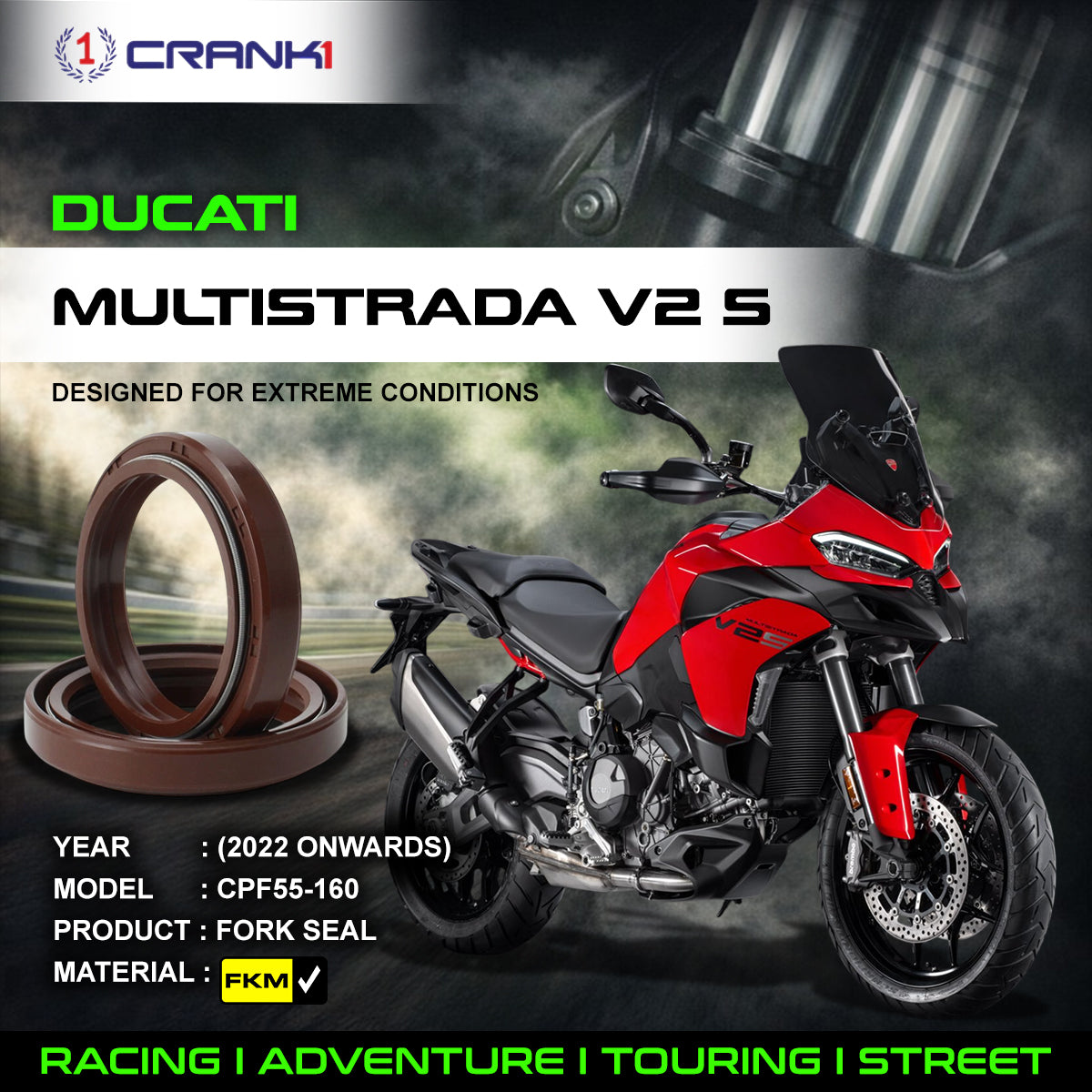 Fork Oil Seals Pair For Ducati Multistrada V2 S (2022 Onwards) - CPF55-160 - CRANK1