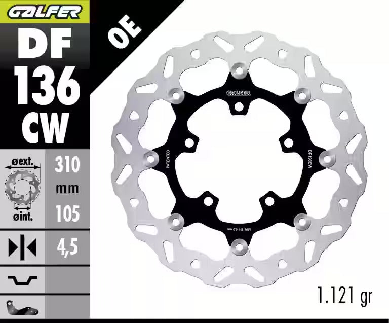 Brake disc Front Galfer WAVE FLOATING with Aluminium centre - DF136CW