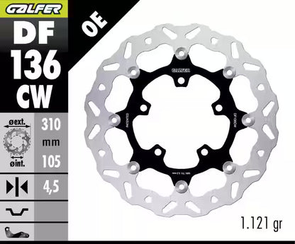 Brake disc Front Galfer WAVE FLOATING with Aluminium centre - DF136CW