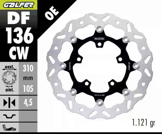 Brake disc Front Galfer WAVE FLOATING with Aluminium centre - DF136CW