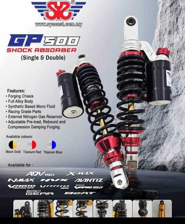 GP500 Shock Absorber With Nitrogen GAS for Yamaha Aerox-Black Gold- SYS