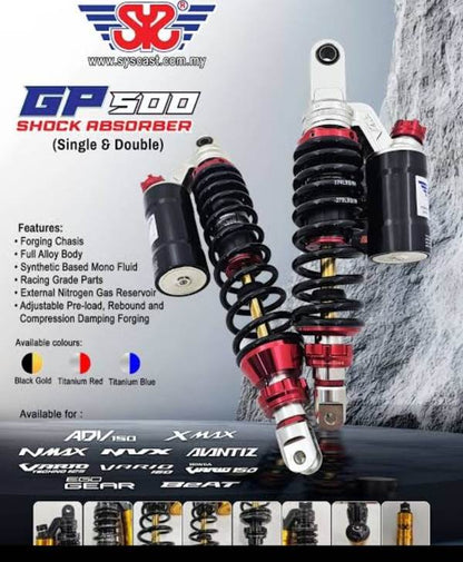GP500 Shock Absorber With Nitrogen GAS for Yamaha Aerox-Black Gold- SYS