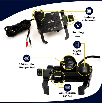 Claw Grip With Jaw Mobile Holder with Charger Aluminum - Black - Grandpitstop - Riders Junction