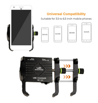 Claw Grip With Jaw Mobile Holder with Charger Aluminum - Black - Grandpitstop - Riders Junction