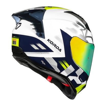 Korda Evo Triton Gloss White Blue and Fluorescent Green Full Face - Helmet