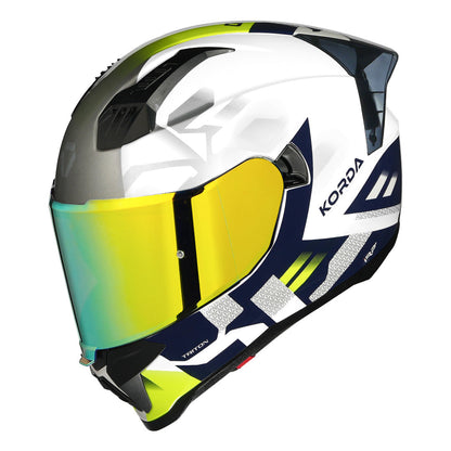Korda Evo Triton Gloss White Blue and Fluorescent Green Full Face - Helmet