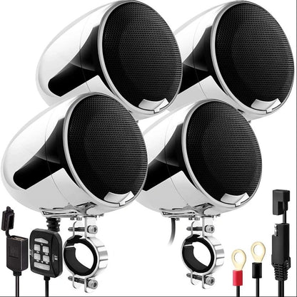 Go Hawk 4 Channel 4 Inch Speakers With Inbuilt Amplifier Chrome (1200 Watts)