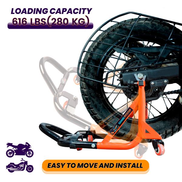 GrandPitStop-Dismantable Rear Paddock Stand with 360 Rotation (Black + Orange)-PSD01BO360