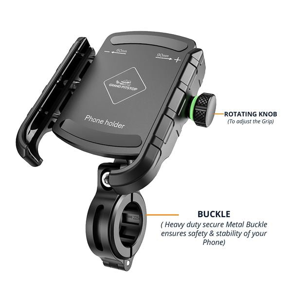 GrandPitStop-Jaw Grip Aluminium Mobile Holder with Vibration Controller Dampener (Black)-JGALWCVMobH
