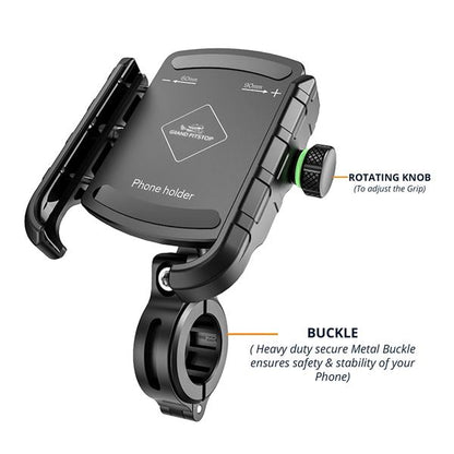 GrandPitStop-Jaw Grip Aluminium Mobile Holder with Vibration Controller Dampener (Black)-JGALWCVMobH
